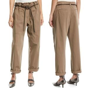 Brunello Cucinelli Italian Paperbag Brown Belted‎ Trouser Pants Size 2